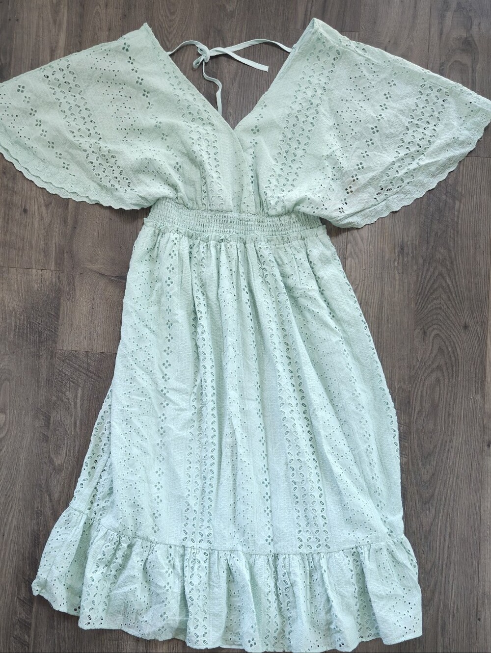 Light Mint Eyelet Maxi Dress with Flutter Sleeves